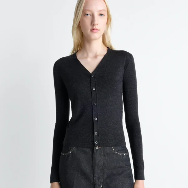 Lemaire V Neck Buttoned Cardigan in Fine Wool - Knitwear - Parisian Minimalist Luxury at Coveti