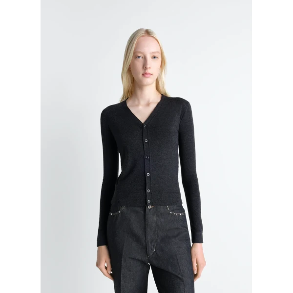 Lemaire V Neck Buttoned Cardigan in Fine Wool, view 2