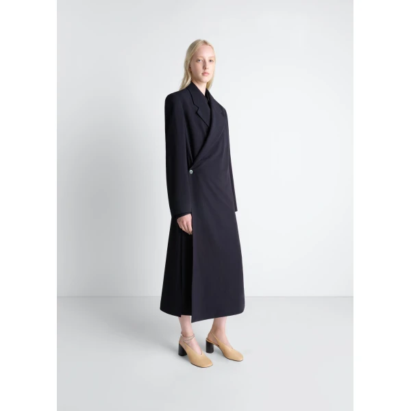 Lemaire Wrap Over Coat in Wool Crepe, view 3