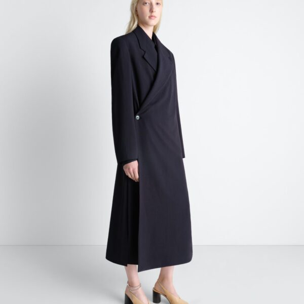 Lemaire Wrap Over Coat in Wool Crepe - Coats - Parisian Minimalist Luxury at Coveti