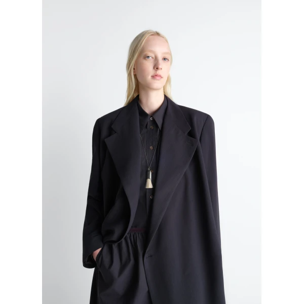 Lemaire Wrap Over Coat in Wool Crepe, view 4