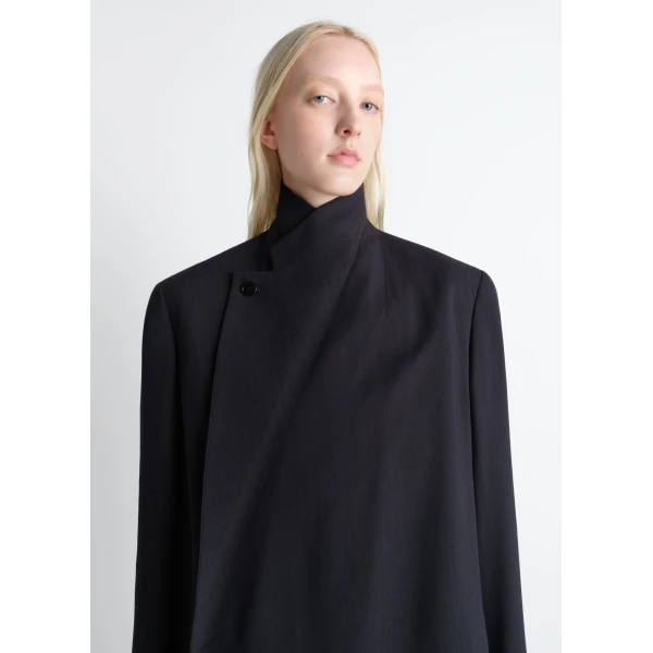 Lemaire Wrap Over Coat in Wool Crepe, view 6