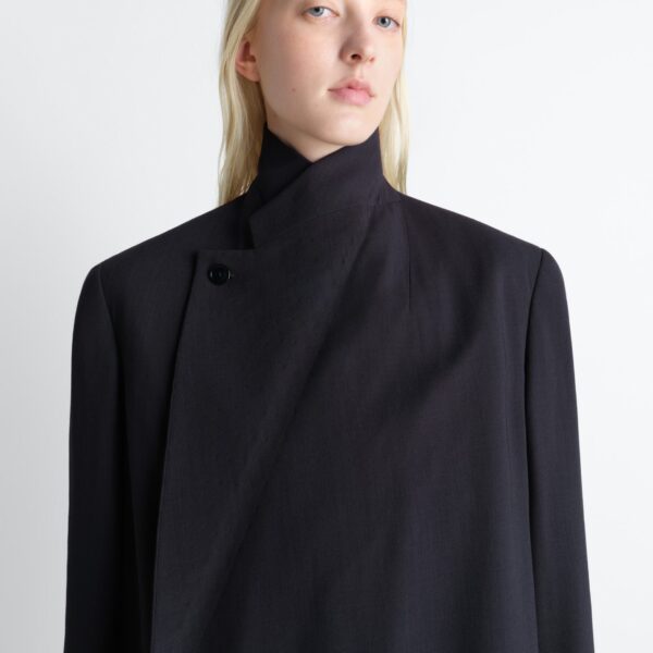 Lemaire Wrap Over Coat in Wool Crepe - Coats - Parisian Minimalist Luxury at Coveti