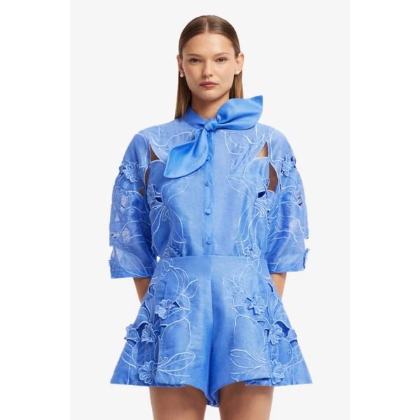 Leo Lin Brooklyn Appliqué Bow Puff Sleeve Top - Leo Lin Dress - Australian Luxury Fashion - Shop at Coveti