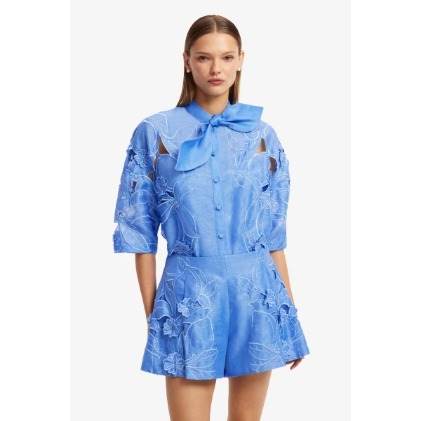 Leo Lin Brooklyn Appliqué Bow Puff Sleeve Top - Leo Lin Dress - Australian Luxury Fashion - Shop at Coveti