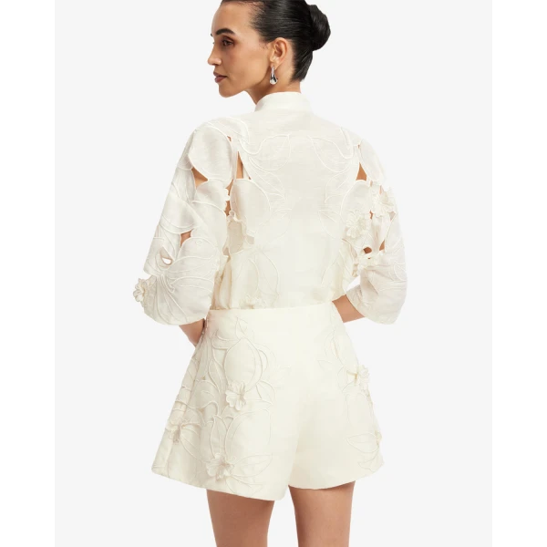 Leo Lin Brooklyn Appliqué Bow Puff Sleeve Top - Leo Lin Dress - Australian Luxury Fashion - Shop at Coveti