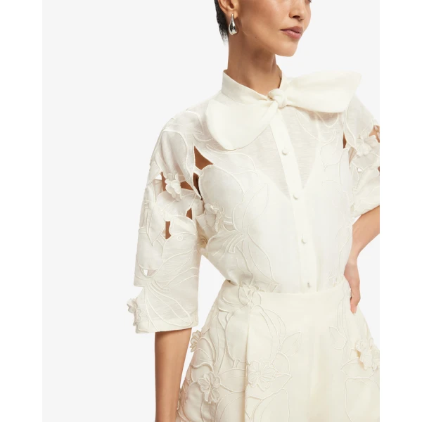 Leo Lin Brooklyn Appliqué Bow Puff Sleeve Top - Leo Lin Dress - Australian Luxury Fashion - Shop at Coveti