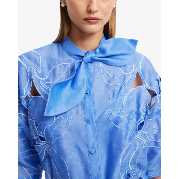 Leo Lin Brooklyn Appliqué Bow Puff Sleeve Top - Leo Lin Dress - Australian Luxury Fashion - Shop at Coveti