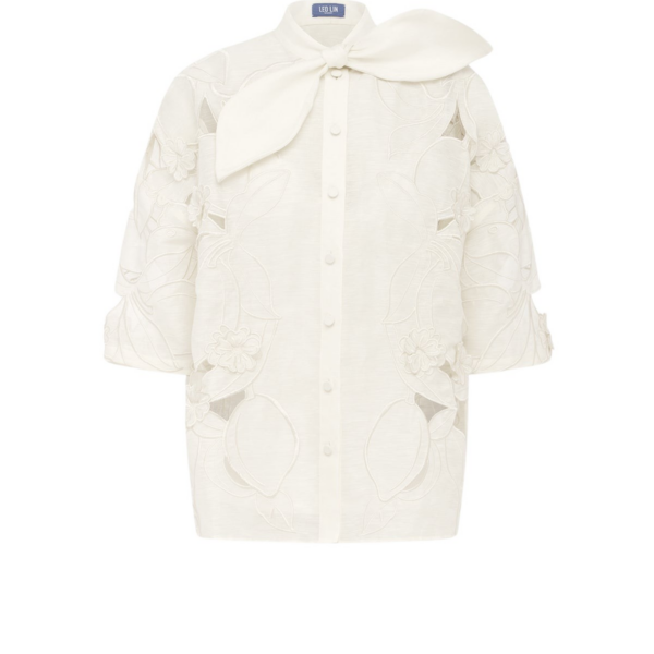 Leo Lin Brooklyn Appliqué Bow Puff Sleeve Top - Leo Lin Dress - Australian Luxury Fashion - Shop at Coveti