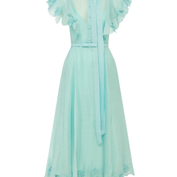 Leo Lin Elsie Appliqué Flutter Sleeve Maxi Dress