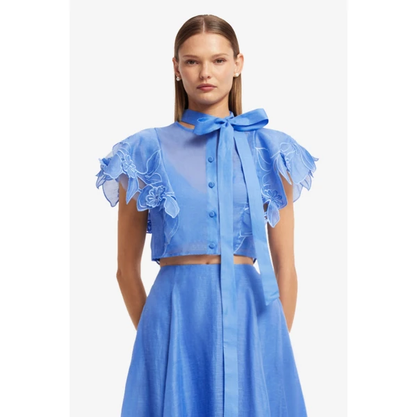 Leo Lin Jasmine Appliqué Flutter Sleeve Top - Leo Lin Dress - Australian Luxury Fashion - Shop at Coveti