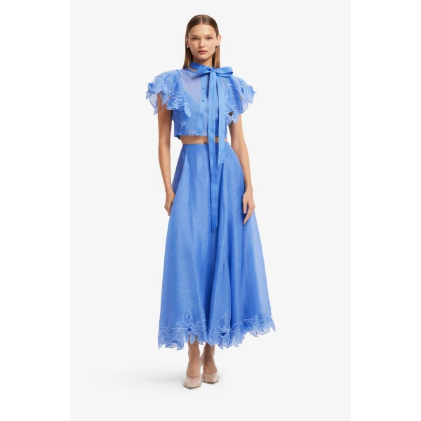 Leo Lin Jasmine Appliqué Flutter Sleeve Top - Leo Lin Dress - Australian Luxury Fashion - Shop at Coveti