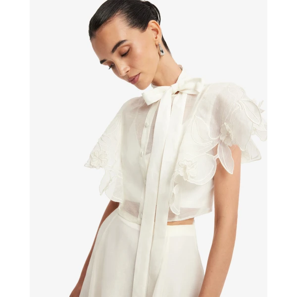 Leo Lin Jasmine Appliqué Flutter Sleeve Top - Leo Lin Dress - Australian Luxury Fashion - Shop at Coveti