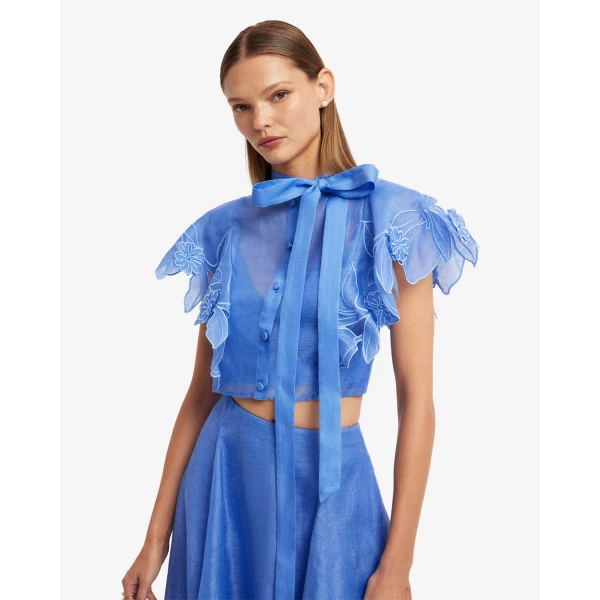Leo Lin Jasmine Appliqué Flutter Sleeve Top - Leo Lin Dress - Australian Luxury Fashion - Shop at Coveti