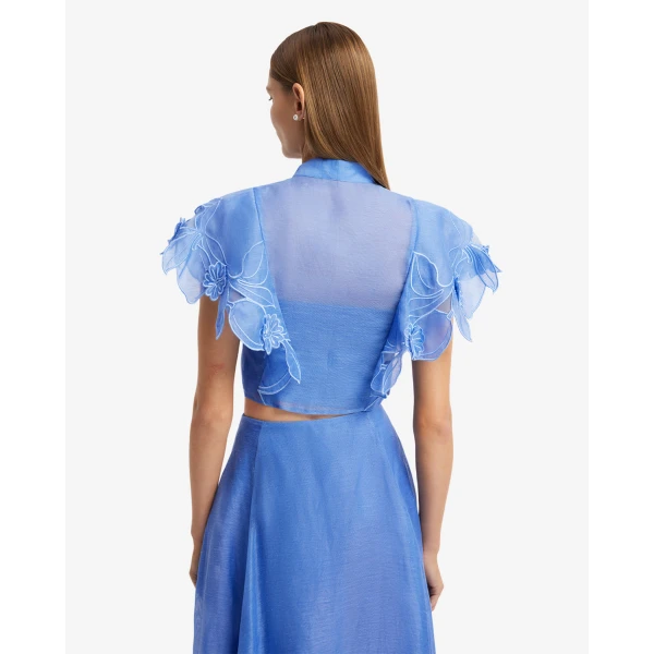 Leo Lin Jasmine Appliqué Flutter Sleeve Top - Leo Lin Dress - Australian Luxury Fashion - Shop at Coveti