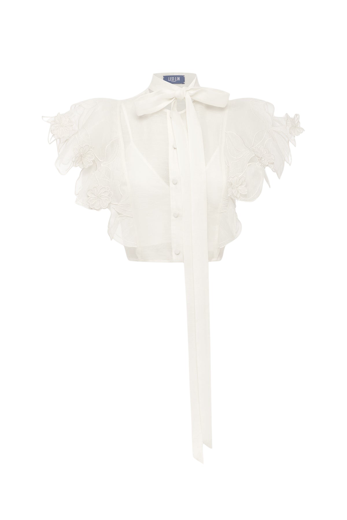 Leo Lin Jasmine Appliqué Flutter Sleeve Top - Leo Lin Dress - Australian Luxury Fashion - Shop at Coveti