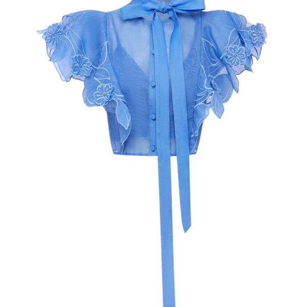 Leo Lin Jasmine Appliqué Flutter Sleeve Top - Leo Lin Dress - Australian Luxury Fashion - Shop at Coveti