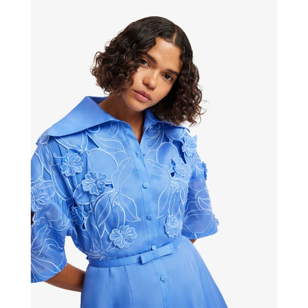 Leo Lin Junia Appliqué Puff Sleeve Silk Gown - Leo Lin Dress - Australian Luxury Fashion - Shop at Coveti