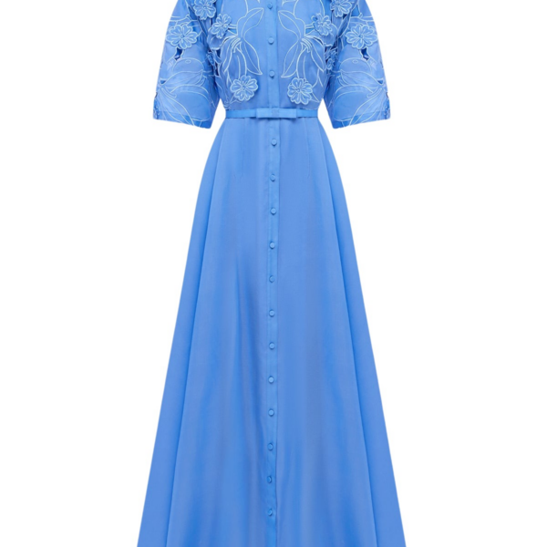 Leo Lin Junia Appliqué Puff Sleeve Silk Gown - Leo Lin Dress - Australian Luxury Fashion - Shop at Coveti