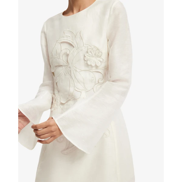 Leo Lin Suzanne Appliqué Bell Sleeve Mini Dress - Leo Lin Dress - Australian Luxury Fashion - Shop at Coveti