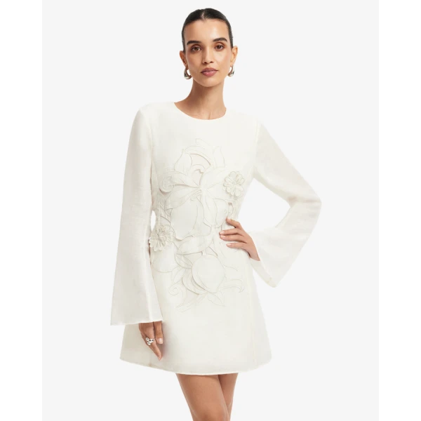 Leo Lin Suzanne Appliqué Bell Sleeve Mini Dress - Leo Lin Dress - Australian Luxury Fashion - Shop at Coveti