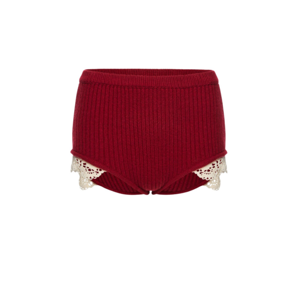 Magda Butrym Cashmere crochet-trim shorts in red