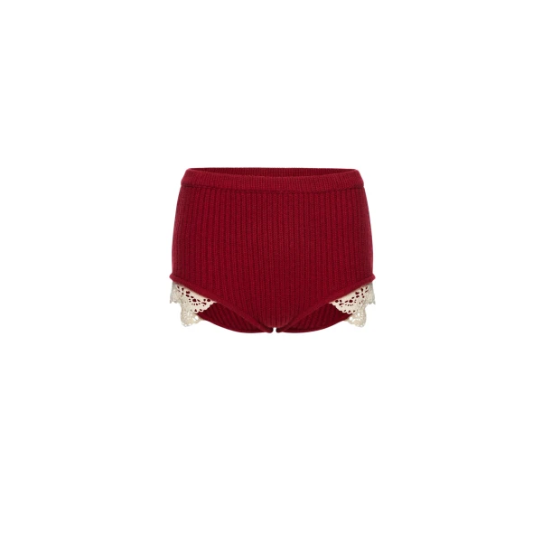 Magda Butrym Cashmere crochet-trim shorts in red