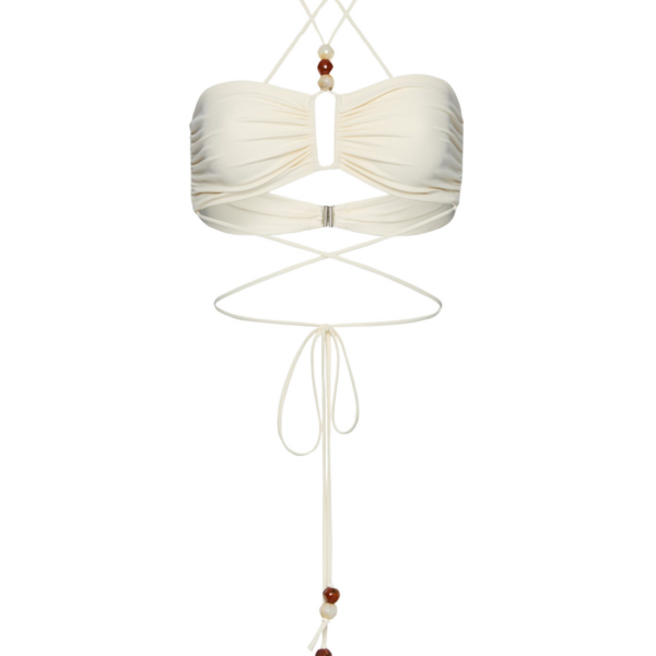 Magda Butrym Criss-cross bandeau top in cream with beads