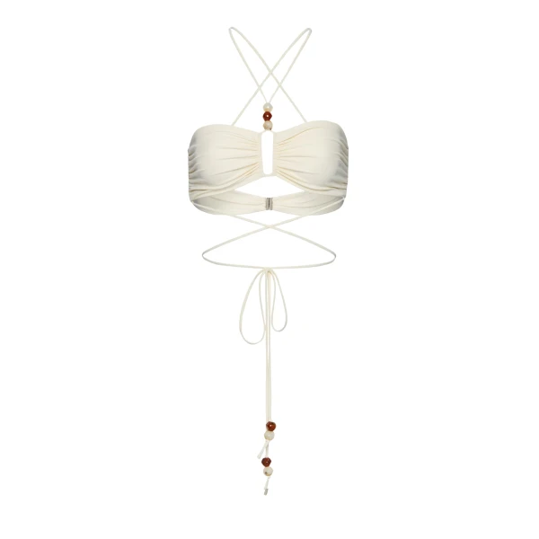 Magda Butrym Criss-cross bandeau top in cream with beads