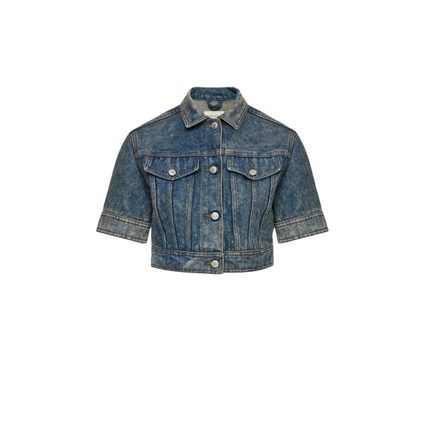Magda Butrym Cropped denim jacket with short sleeves in vintage blue