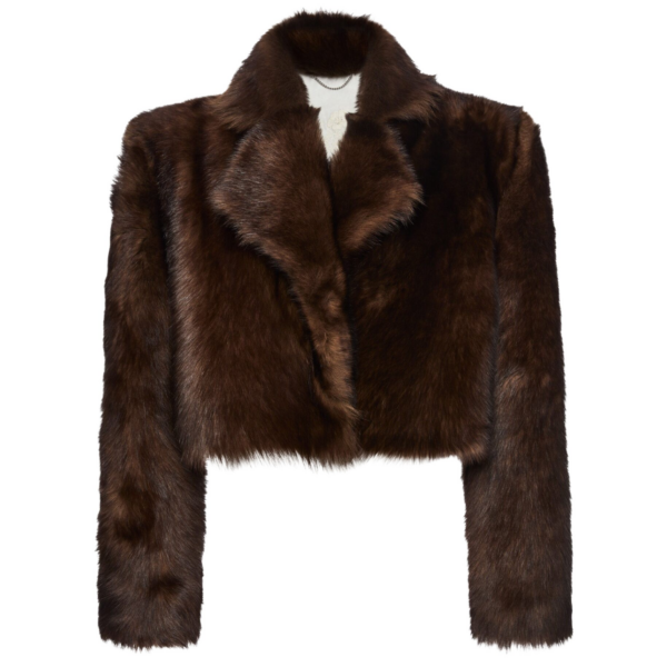 Magda Butrym Cropped fur-effect jacket in brown with embroidered lining