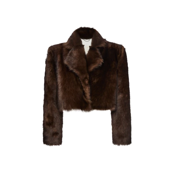 Magda Butrym Cropped fur-effect jacket in brown with embroidered lining