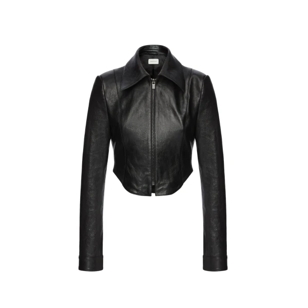 Magda Butrym Curved hem leather jacket in black