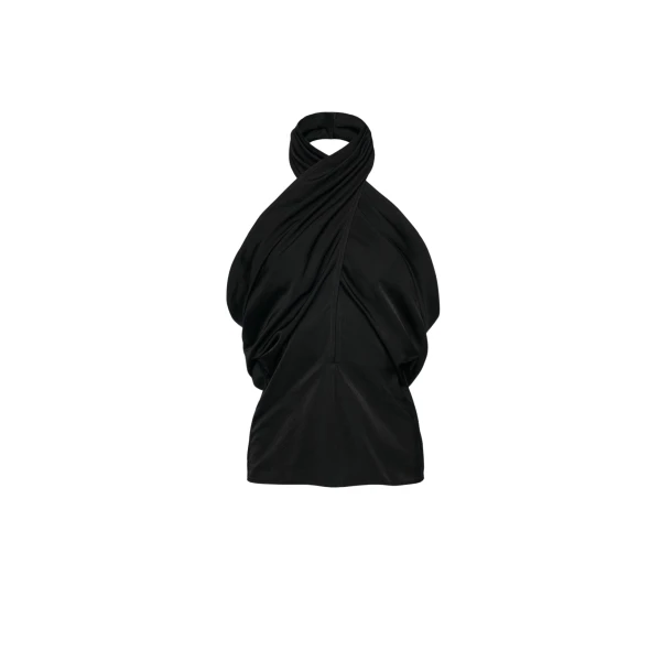 Magda Butrym Draped halterneck cotton and silk blouse in black