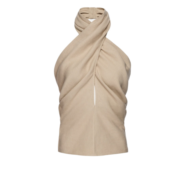 Magda Butrym Draped halterneck linen blouse in beige