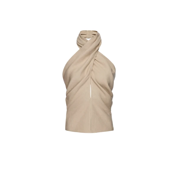 Magda Butrym Draped halterneck linen blouse in beige