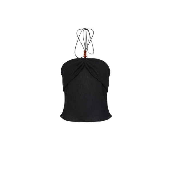Magda Butrym Draped halterneck top with beads in black