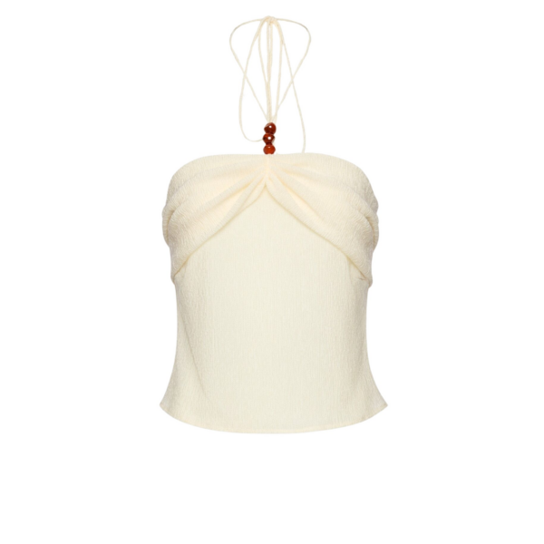 Magda Butrym Draped halterneck top with beads in cream