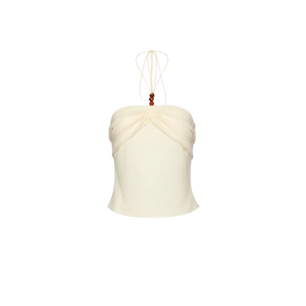 Magda Butrym Draped halterneck top with beads in cream