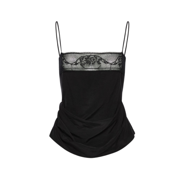 Magda Butrym Draped silk lace-trim top in black