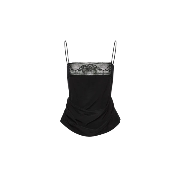 Magda Butrym Draped silk lace-trim top in black
