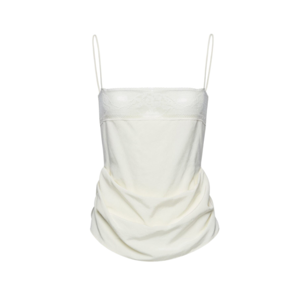 Magda Butrym Draped silk lace-trim top in cream