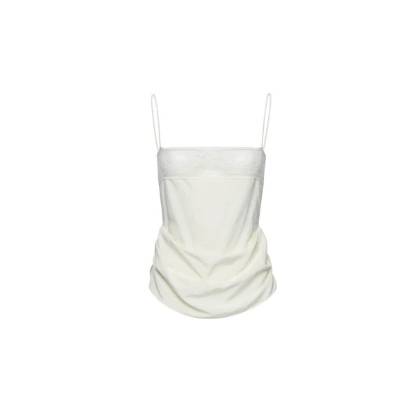 Magda Butrym Draped silk lace-trim top in cream