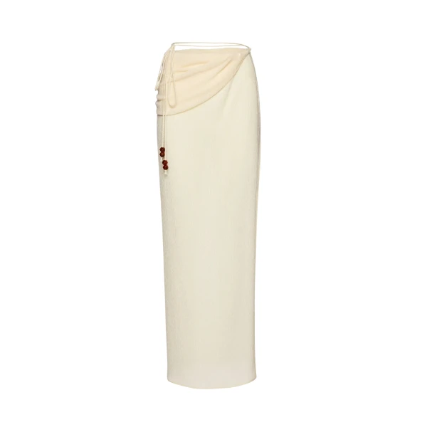 Magda Butrym Draped wrap maxi skirt with beads in cream