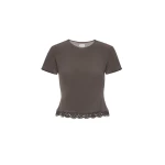 Magda Butrym Fitted t-shirt with crochet trim in brown