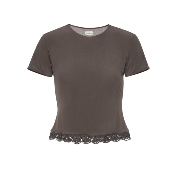 Magda Butrym Fitted t-shirt with crochet trim in brown