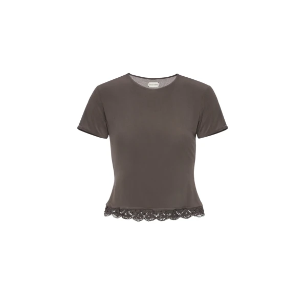 Magda Butrym Fitted t-shirt with crochet trim in brown