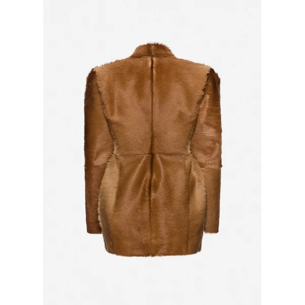 Magda Butrym Hourglass fur-effect blazer in light brown, view 2