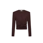 Magda Butrym Knotted longsleeve jersey blouse in brown