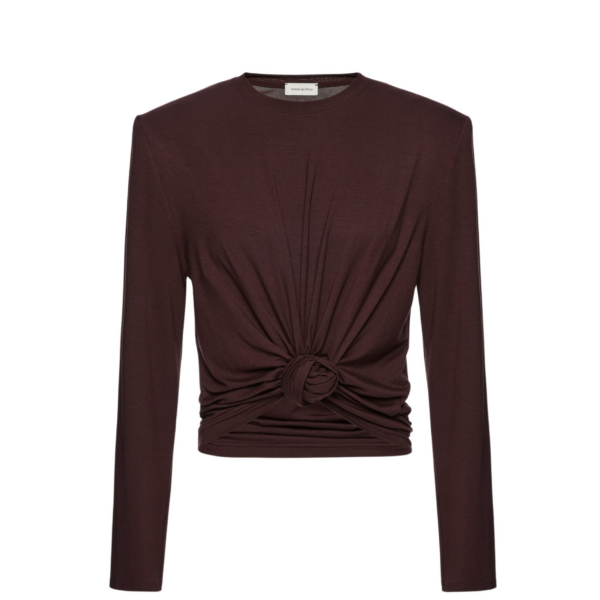 Magda Butrym Knotted longsleeve jersey blouse in brown